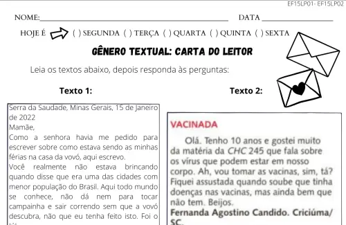 atividade carta do leitor